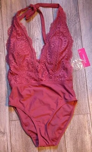 NWT Xhilaration Sedona Plunge V-Neck Lace Detail Low Open Back 1-Pc SWIMSUIT S - Picture 1 of 6