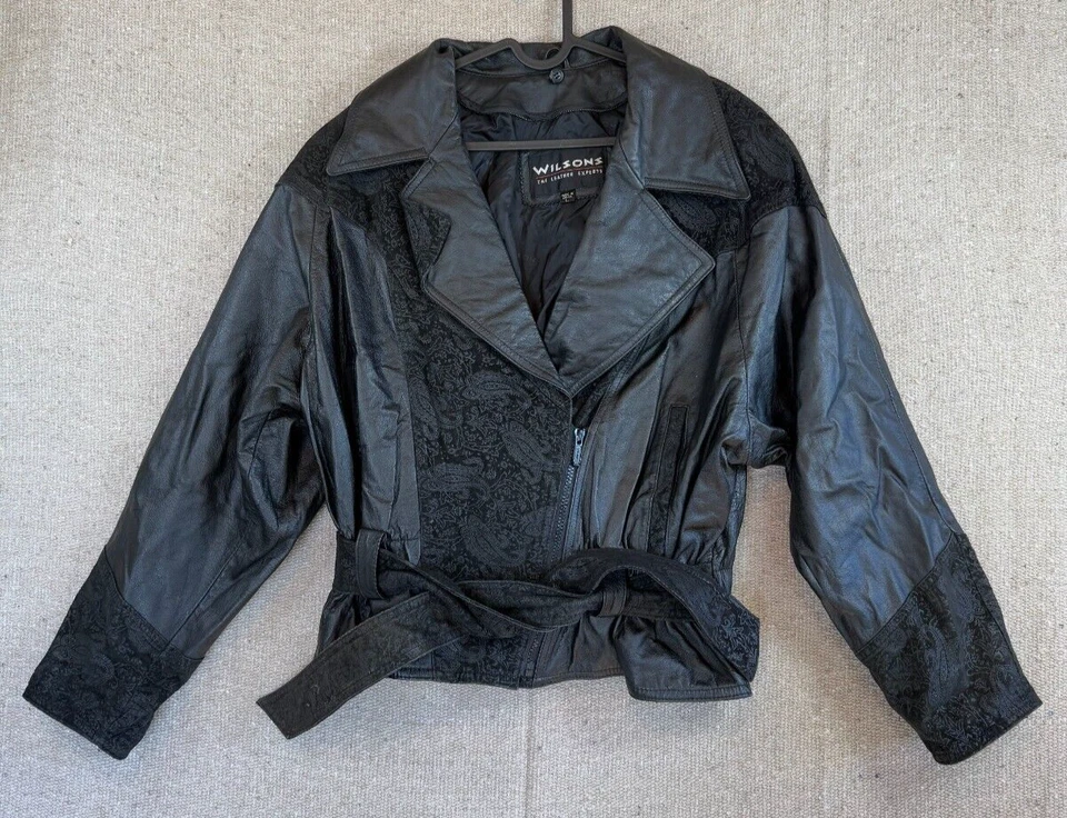 Chaqueta de cuero de colección para mujer talla grande Wilsons cachemir motociclista vaquera 1/4 cremallera Foto 1 de 4