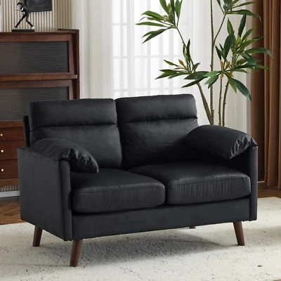 47" Suede Loveseat Sofa – Black High Back Couch with Flip-Over Armrests & Sturdy - Image 1 of 4