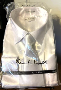 CAMICIA E CRAVATTA KARL KNOX Polsini Convertibili - Bianco Sateen - Taglia 18,5 (34/35) - Nuovo con scatola - Foto 1 di 3