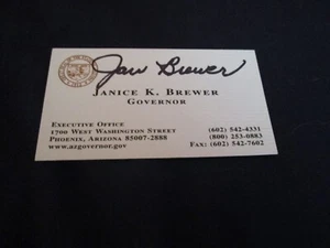Tarjeta de visita firmada por el gobernador de Arizona Jan Brewer autógrafo - Imagen 1 de 1
