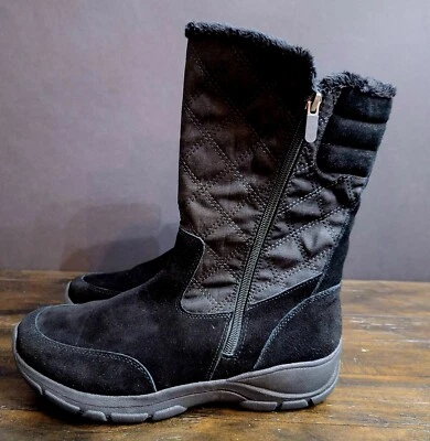 Botas femininas Lands End forradas de camurça preta acolchoada com zíper completo tamanho 11 B - Imagem 1 de 4