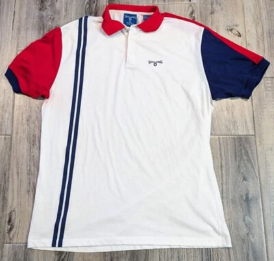 Vtg SPALDING Stripe Polo RED WHITE BLUE Retro XL - Image 1 of 4
