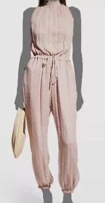 $690 Alessia Zamattio Women's Pink Silk Sleeveless Animal Print Jumpsuit Size 36 - Image 1 of 3