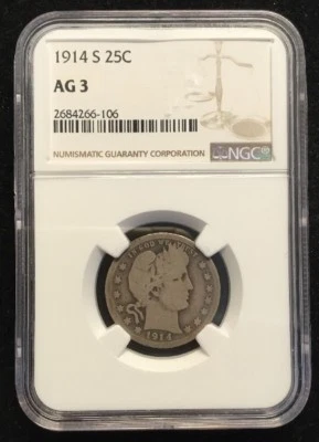 1914-S Barber Quarter NGC AG 3 # - Image 1 of 2
