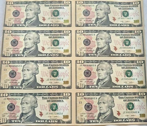 Brand New UNCUT SHEET OF 8 2009 U.S. $10 DOLLARS FEDERAL RESERVE. - Picture 1 of 3