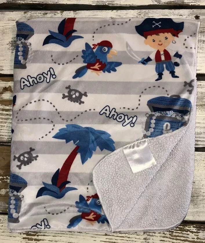 海盗男孩白色灰色婴儿毯毛绒可爱宝箱棕榈树阿霍伊 — 第 1/4 张图片