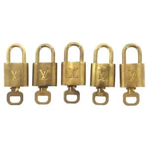 LOUIS VUITTON LV Logos Padlock Key Set of 5 Gold-Tone France Vintage #BZ724 A - Picture 1 of 11