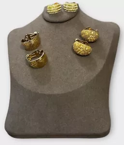 3 Pairs Vintage Clip On Earrings Gold Tone Cubic Zirconia Sparkly Costume Jewels - Picture 1 of 4