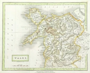 Mapa norte de Gales por Sidney Hall detalle fino grabado original color a mano 1832 - Imagen 1 de 3