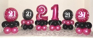 21. GEBURTSTAG - SCHWARZ UND PINK - 6ER PACK BALLON DISPLAY - TISCH HERZSTÜCK - Bild 1 von 10