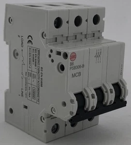 Wylex PSB PSB306-B 6A 6 Amp Type B B6 Triple Pole MCB 3P 10kA - Picture 1 of 3