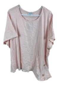 Avenue Blouse Women Size 30/32 Pink Short Sleeve Tunic Shirt Button Accents - Picture 1 of 7