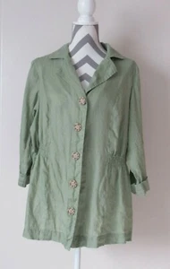 DRESSBARN Linen 1934 Womens Light Jacket 3/4 Sleeve Button Down Kiwi Sz 14-16 - Picture 1 of 7