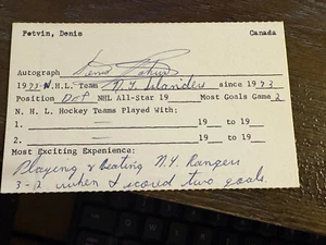 Denis Potvin NY Islanders signed autographed Hockey 3x5 index card - Picture 1 of 1