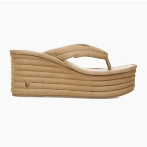 Sandalias de cuña Veronica Barba Beige Tostado Marrón Geno Acanaladas Gamuza Plataforma 10 Nuevas en Caja - Imagen 1 de 7