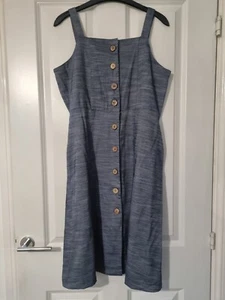BEBE PLUS DENIM BLUE FLECK BUTTON FRONT STRAPPY KNEE LENGTH SUMMER SHIFT DRESS S - Picture 1 of 5