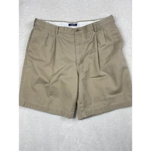 Lands' End Khaki Shorts Pleated Traditional Fit Cotton Casual Mens 38 - Picture 1 of 8