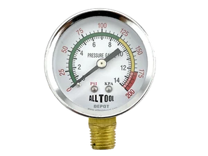 Air Pressure Gauge 2" Dial Side Mount 1/4"NPT - 0 to 200PSI Color Coded - Picture 1 of 3