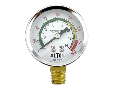 Air Pressure Gauge 2" Dial Side Mount 1/4"NPT - 0 to 200PSI Color Coded - Image 1 of 3
