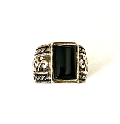 Heavy/Wide 925 Onyx Open Scroll Work Ring Sz8 Unisex - Image 1 of 4