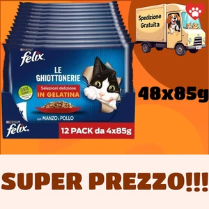 48 Pz 85g Purina Felix Le Ghiottonerie Cibo Umido per Gatti con MANZO e POLLO - Imagen 1 de 3