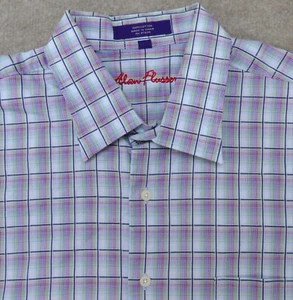 Alan Flusser Shirt Men Large Blue Pink Plaid Button Up Long Sleeve Cotton - Picture 1 of 13