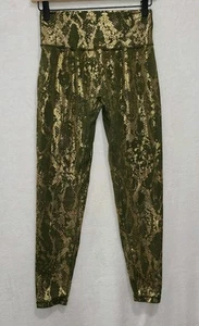 BUFFBUNNY Collection Casual Legging Grün Gold Metallic Schlangenleder Gr. L LESEN - Bild 1 von 10