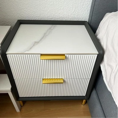 Nachttisch Nachtschrank 2 Schubladen Nachtkommode Beistelltisch Konsole Marmor - Bild 1 von 4