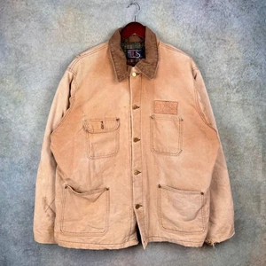 VTG 90s Flannel Lined Work Jacket Mens Sz XL Tan Carhartt Style Button Duck - Picture 1 of 8