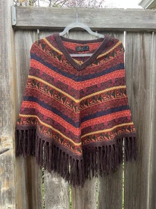 Poncho Azteca Colección Novica Mezcla Alpaca Flecos Motivos Incas Hecho en Perú - Imagen 1 de 18