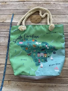 NEW Simply Southern Tote Bag South Carolina Rope Handle Blue Green - Picture 1 of 7