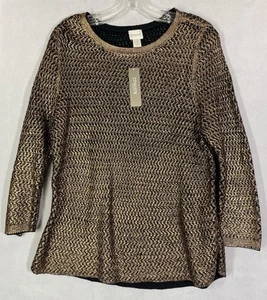 Chico’s Foil Pullover Sweater 3/4 Sleeve Gold Black $99 NWT Sz 2 - Picture 1 of 5