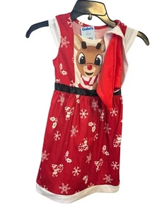 Rudolph The Red Nosed Reindeer Girls Christmas Holiday Dress With Hat 4T - Picture 1 of 7