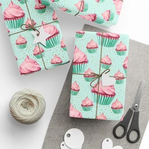 Mint Green Teal Cupcakes Happy Birthday Gift Wrap Wrapping Paper 3 Sizes To Pick - Picture 1 of 31