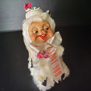 Peluche vintage RUSHTON faccia di gomma coniglietto di San Valentino, 9" coniglietto coniglio giocattolo, RARO** - Foto 1 di 18