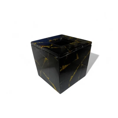 Handmade Tissue Box Cover, Black Obsidian Stone, 6"x6" Napkin Holder, Home Decor - Imagem 1 de 4