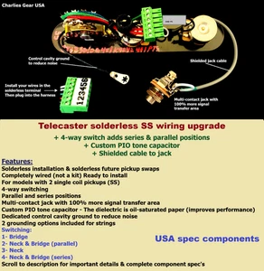 Telecaster 4-Way Solderless SS wiring harness + Parallel & Series positions - Picture 1 of 12