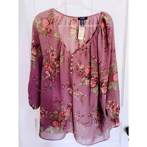 Chaps Floral Blouse Plus Size 2X Romantic Purple Floral NWT $65 Retail - Picture 1 of 8
