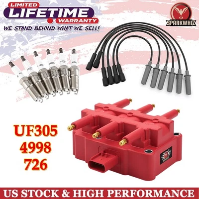 Bobina de encendido UF305 + 6x bujías y cables para Jeep Wrangler V6 2007-2011 3,8 L Foto 1 de 4