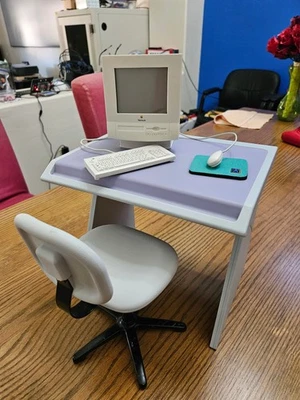 American Girl 1996 Vintage Mini Macintosh Computer Desk & Chair Set – Functional - Image 1 of 4