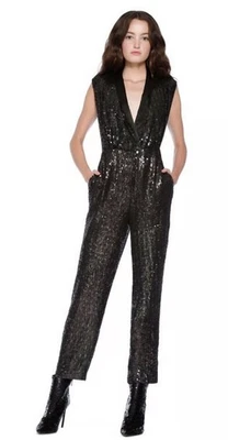 Nuevo con etiquetas Mono Esmoquin Neiman Marcus Alice + Olivia Gunmetal Lentejuelas Lyle Talla 6 $695 Foto 1 de 4