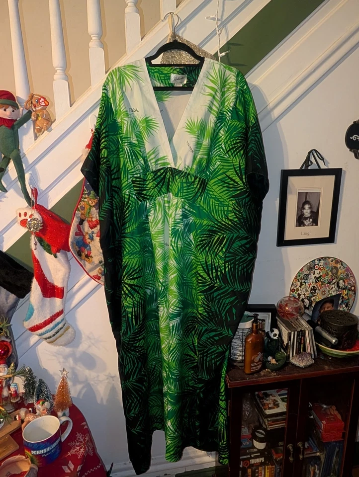 Vestido MuMu Hawaiano Helena Años 70 Maxi Planta Helecho Verde Aloha Hawaii EE. UU.  Foto 1 de 4