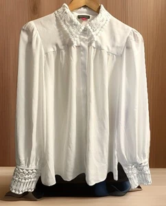 Vince Camuto Blouse Button Up Collar Long Sleeve Eyelet Lace White Summer Sheer - Picture 1 of 9