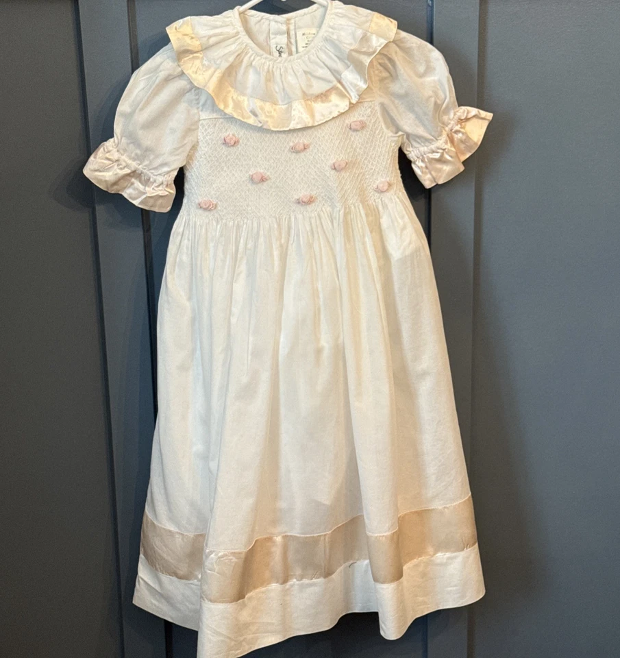 Vestido Colección Reliquia Niños Strasburg Niñas 6 Calado Blanco Satinado Ribete Foto 1 de 4