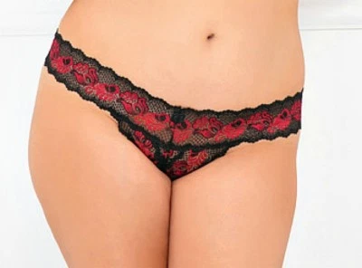 RENE ROFE CROTCHLESS LACE V THONG PANTY Plus Sizes - Image 1 of 2
