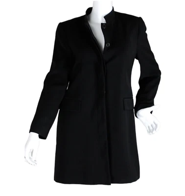 {AMANDA SMITH PETERSON} Chaqueta Negra Sobre la Rodilla Bolsillos Botones Forrados ~8-P Foto 1 de 4