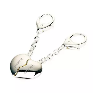 Personalised Two Joining Heart Loving Couple Keyrings Engraved Valentines Gift - Picture 1 of 1