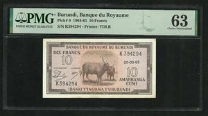 Burundi : 10 Francs 1965 ; PMG : Choice UNC 63 - Picture 1 of 2