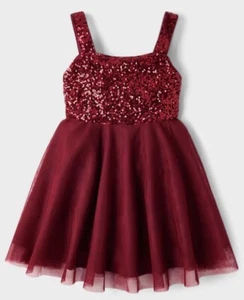 *NEW* The Childrens Place Girls Sequin Mesh Fit & Flare Dress Burgundy SIZE 6X/7 - Picture 1 of 2